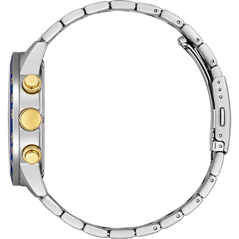 Citizen AN3684-59L Chronograph Quartz Men’s Watch – 44mm Blue Dial, Two-Tone Stainless Steel Bracelet, Gold-Plated Case, Date Display, 100M Water Resistance