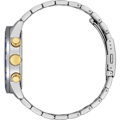 Citizen AN3684-59L Chronograph Quartz Men’s Watch – 44mm Blue Dial, Two-Tone Stainless Steel Bracelet, Gold-Plated Case, Date Display, 100M Water Resistance