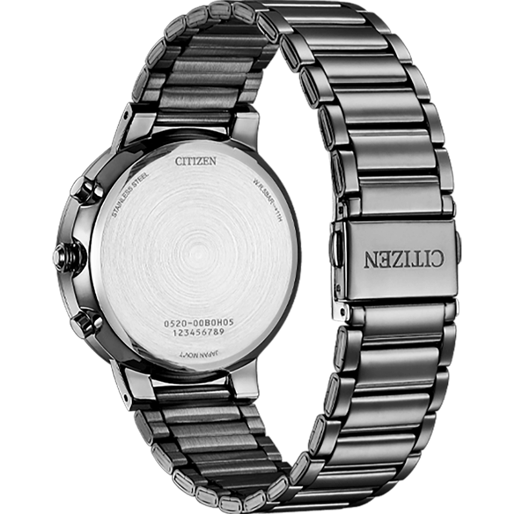 Citizen AN8227-53H Men’s Chronograph Watch – 42mm Gold-Plated Stainless Steel Case, Dark Grey Dial, Black Bracelet, Caliber 0520-C0A Quartz, 50M Water Resistant