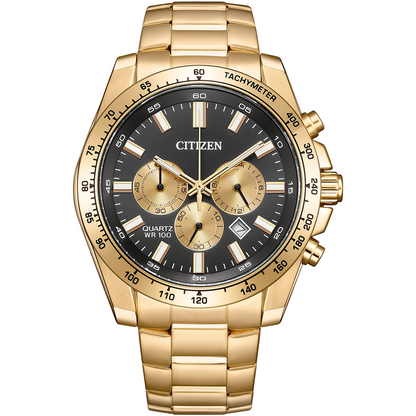 Citizen Quartz AN8233-51E – Men's Sport Chronograph Watch, 44mm Rose Gold-Tone Stainless Steel with Black Dial