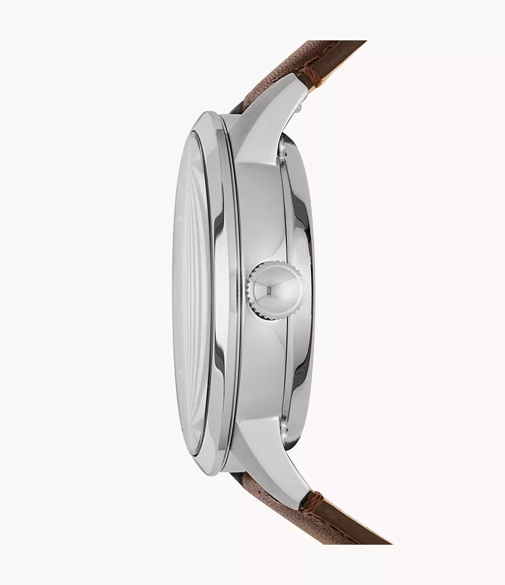 Fossil Townsman ME3110 – Men's Automatic Watch, Blue Satin Dial, Brown Leather Strap, 44mm