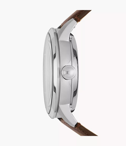 Fossil Townsman ME3110 – Men's Automatic Watch, Blue Satin Dial, Brown Leather Strap, 44mm