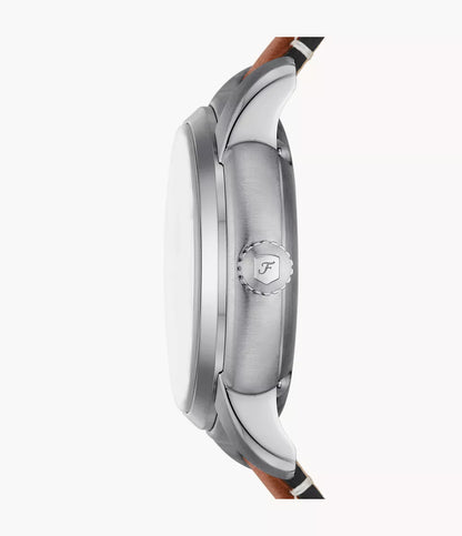 Fossil Heritage Automatic Men’s Watch ME3263 – 43mm Blue Dial, Brown Leather Strap, Sapphire Crystal, 50M Water Resistance