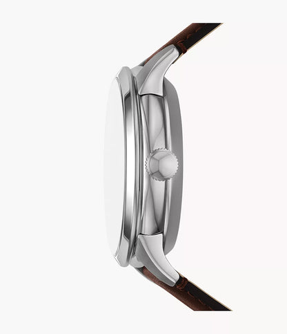 Fossil Townsman Automatic Men’s Watch ME3266 – 44mm Cream Dial, Brown Leather Strap, Rose Gold-Tone Hands, Transparent Case Back, 50M Water Resistance