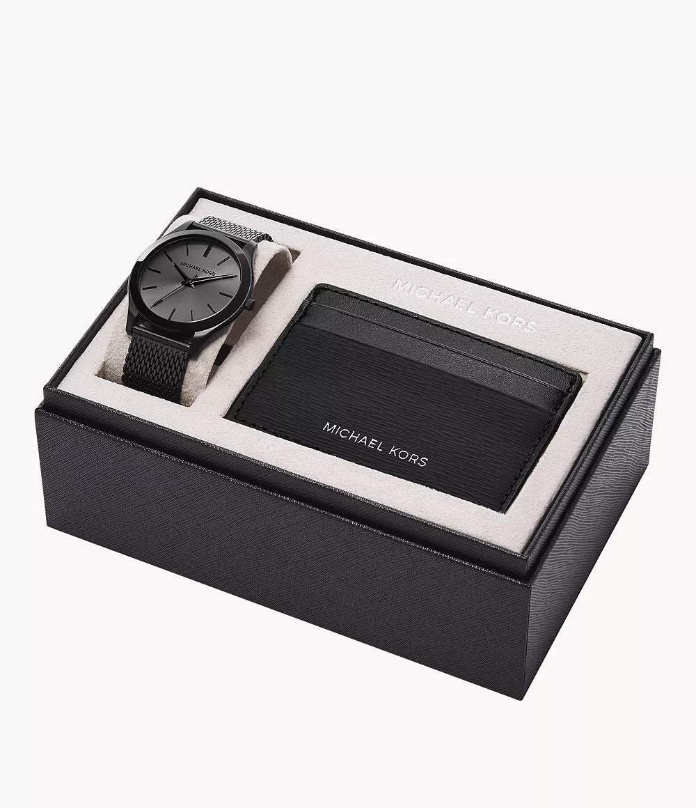 Michael Kors Runway Quartz Black Dial Men's Watch & Card Case Gift Set MK1085SET – Luxero Exclusive