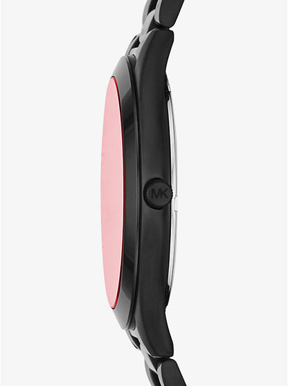 Michael Kors Slim Runway Quartz Men’s Watch MK8734 – 44mm Black Dial with Red Hands, Black-Plated Stainless Steel Bracelet, Sapphire Crystal, 50M Water Resistance