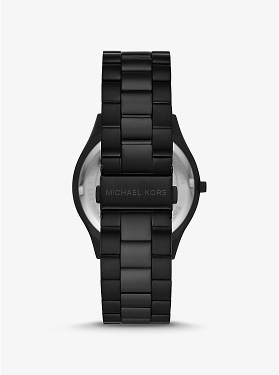 Michael Kors Slim Runway Quartz Men’s Watch MK8734 – 44mm Black Dial with Red Hands, Black-Plated Stainless Steel Bracelet, Sapphire Crystal, 50M Water Resistance