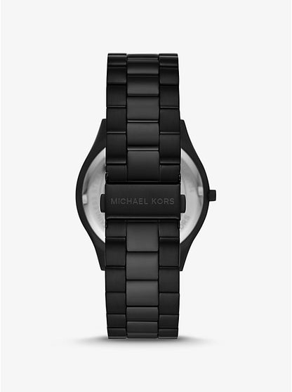 Michael Kors Slim Runway Quartz Men’s Watch MK8734 – 44mm Black Dial with Red Hands, Black-Plated Stainless Steel Bracelet, Sapphire Crystal, 50M Water Resistance