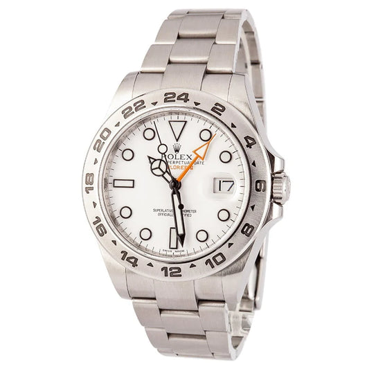 Rolex Explorer II 216570WSO Men’s Automatic GMT Watch – White Dial, 42mm Oystersteel Case, Fixed 24-Hour Bezel