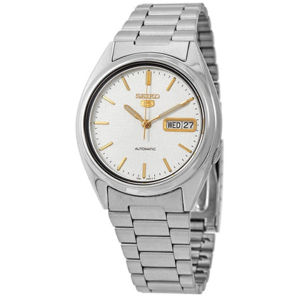 Seiko 5 Automatic Men's Watch SNXG47K1 – White Dial, Stainless Steel Bracelet, 37mm