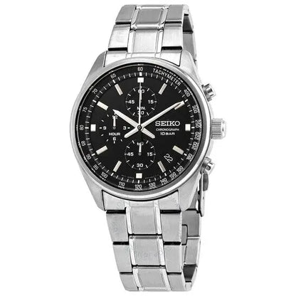 Seiko Chronograph SSB379 – Men's Quartz Stainless Steel Watch with Black Dial, Tachymeter & 100M Water Resistance