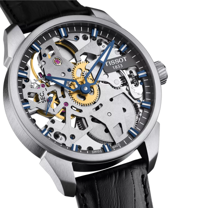 Tissot T-Complication Squelette Hand-Wound Skeleton Dial Transparent Case Back Stainless Steel Men's Watch T070.405.16.411.00