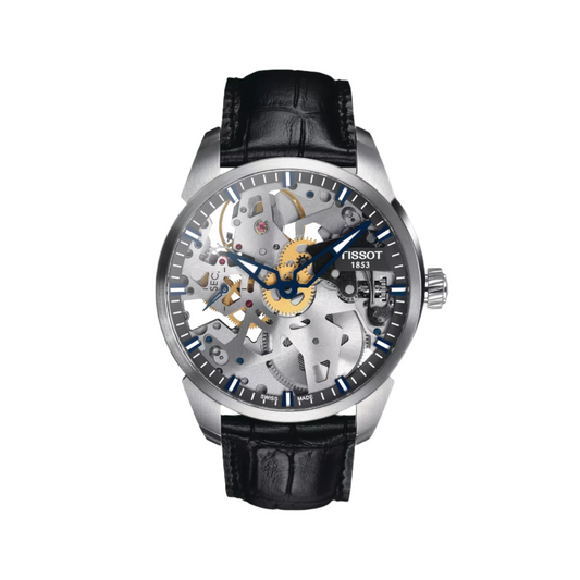 Tissot T-Complication Squelette Hand-Wound Skeleton Dial Transparent Case Back Stainless Steel Men's Watch T070.405.16.411.00