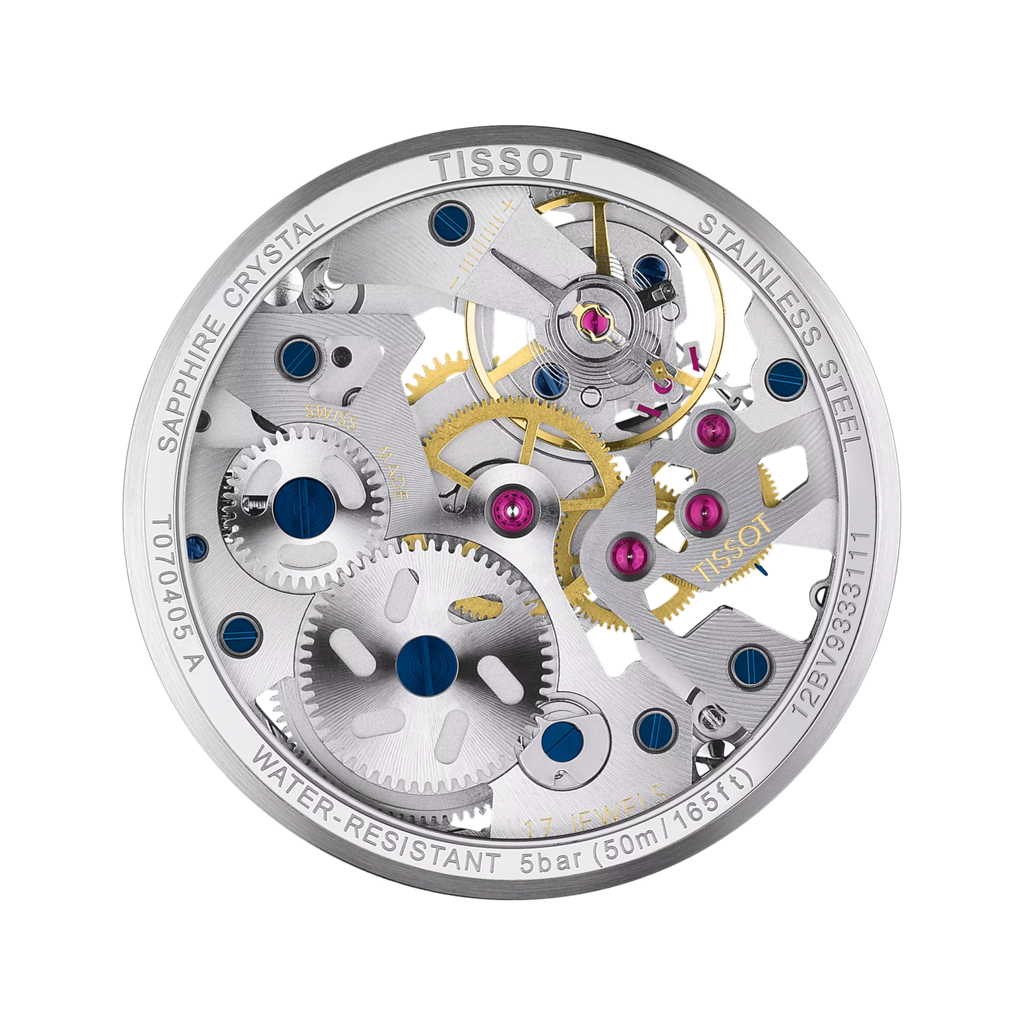 Tissot T-Complication Squelette Hand-Wound Skeleton Dial Transparent Case Back Stainless Steel Men's Watch T070.405.16.411.00