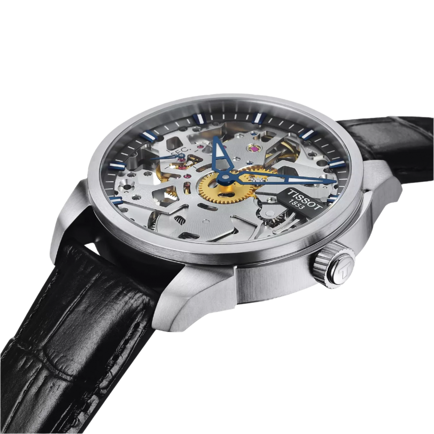 Tissot T-Complication Squelette Hand-Wound Skeleton Dial Transparent Case Back Stainless Steel Men's Watch T070.405.16.411.00