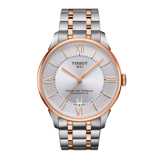 Tissot Chemin des Tourelles Silver Dial Two-Tone Rose Gold Automatic Watch T099.407.22.038.01