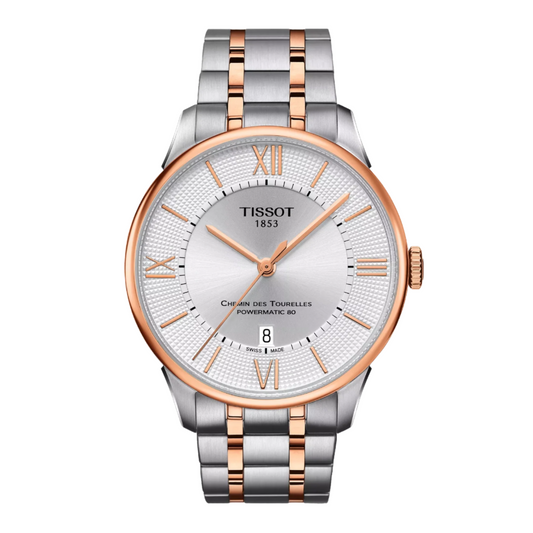 Tissot Chemin des Tourelles 42mm Silver Dial Automatic Watch with Two-Tone Bracelet T099.407.22.038.02