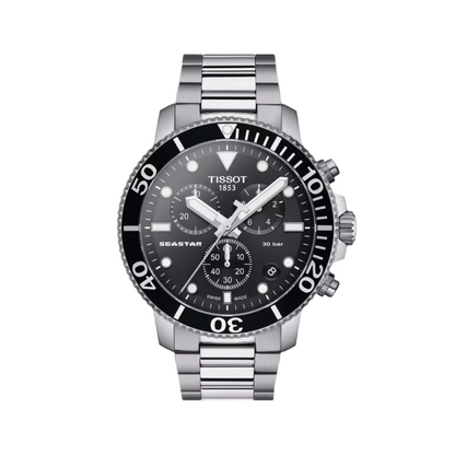 Tissot Seastar 1000 Quartz Chronograph Black Dial Uni-directional Bezel Stainless Steel Men’s Dive Watch T120.417.11.051.00