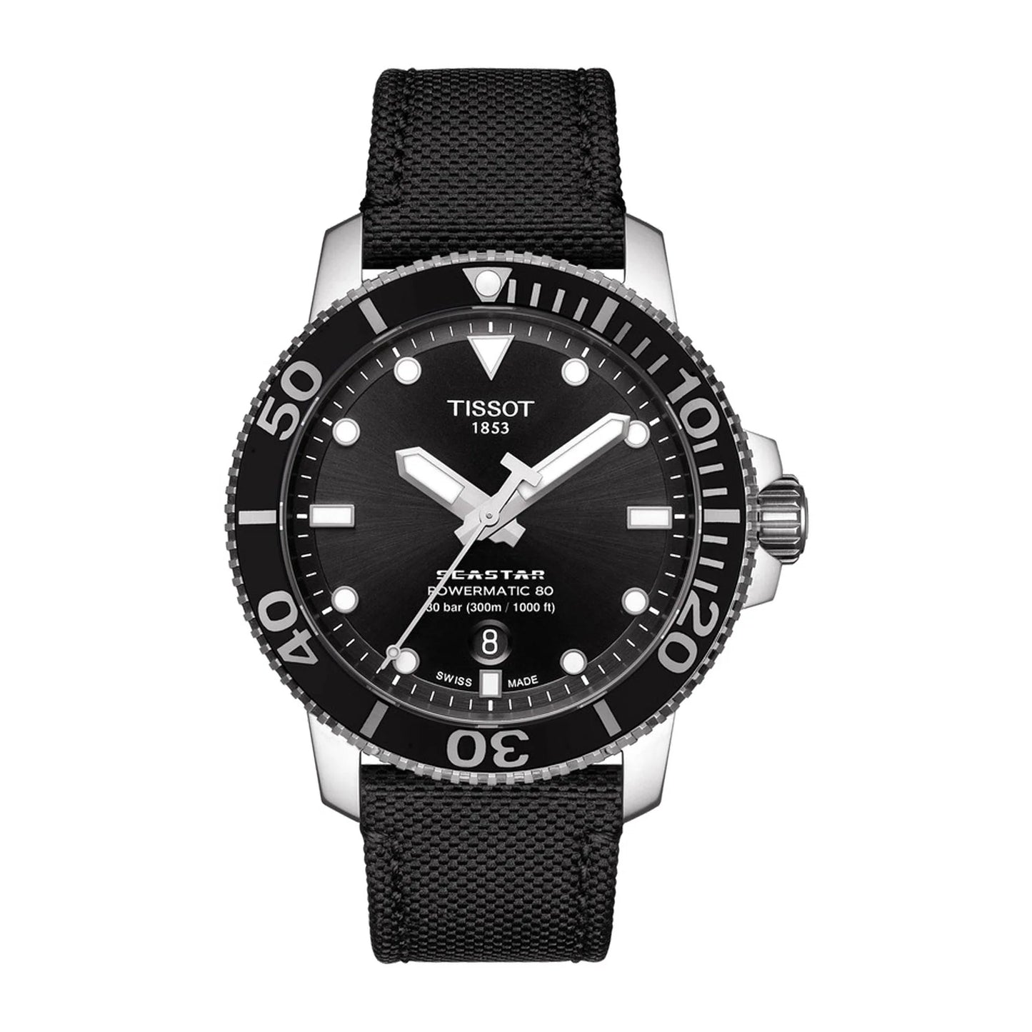 Tissot Seastar 1000 Black Dial Automatic Dive Watch with Fabric Strap T120.407.17.051.00