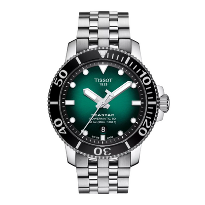 Tissot Seastar 1000 43mm Green Gradient Dial Automatic Dive Watch with Stainless Steel Bracelet T120.407.11.091.01