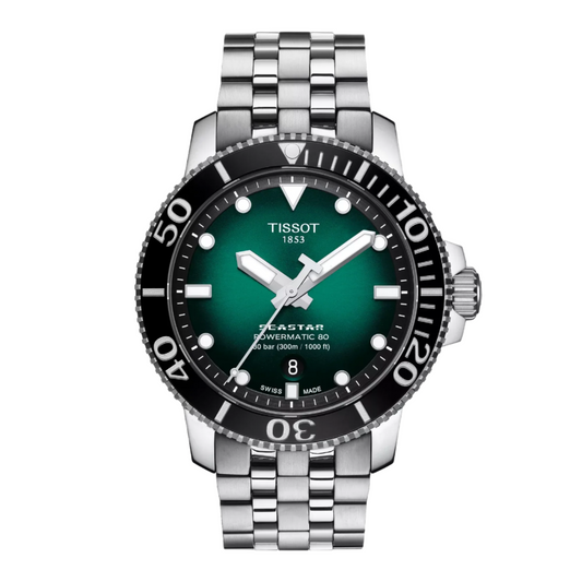 Tissot Seastar 1000 43mm Green Gradient Dial Automatic Dive Watch with Stainless Steel Bracelet T120.407.11.091.01