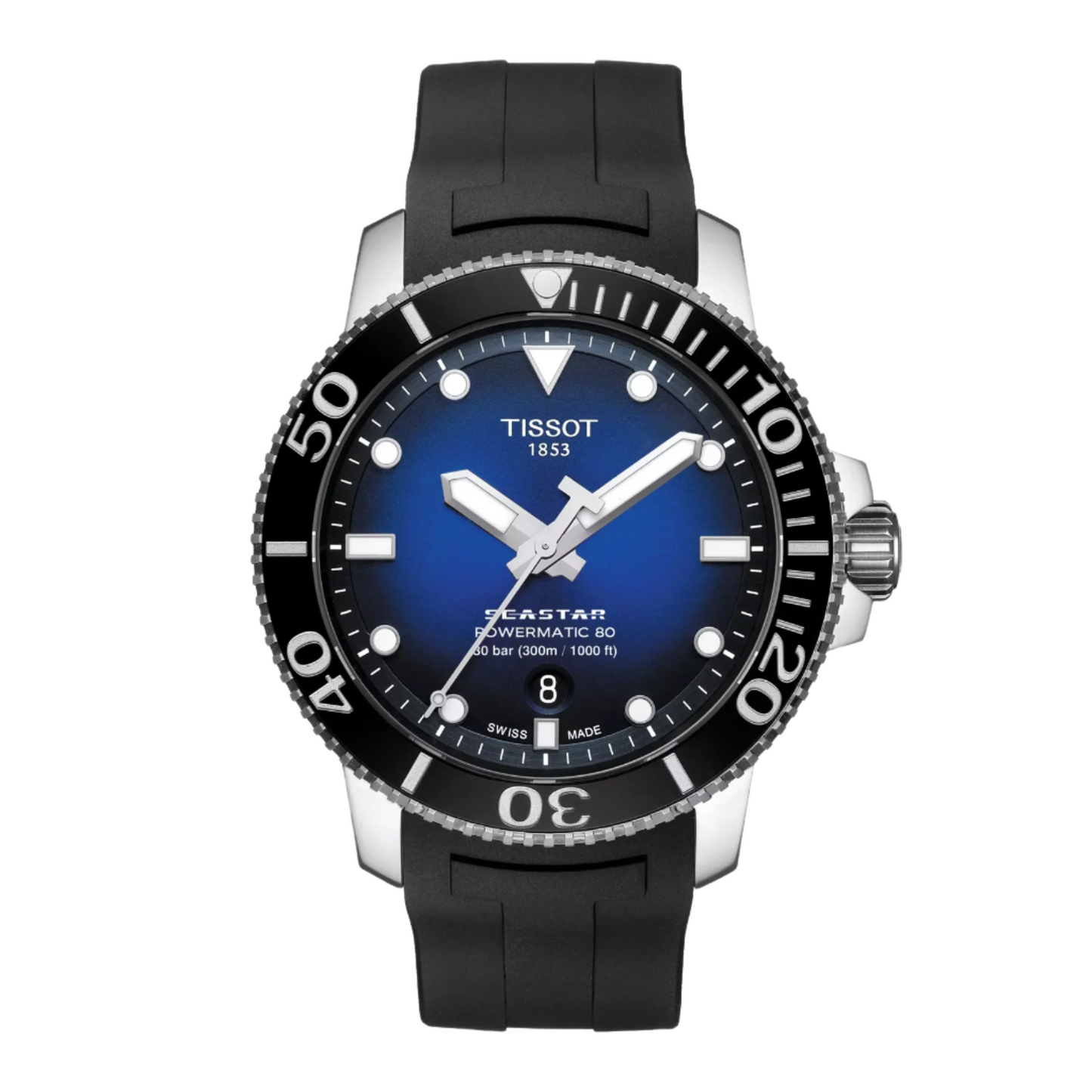 Tissot Seastar 1000 43mm Blue Dial Automatic Dive Watch with Black Rubber Strap T120.407.17.041.00