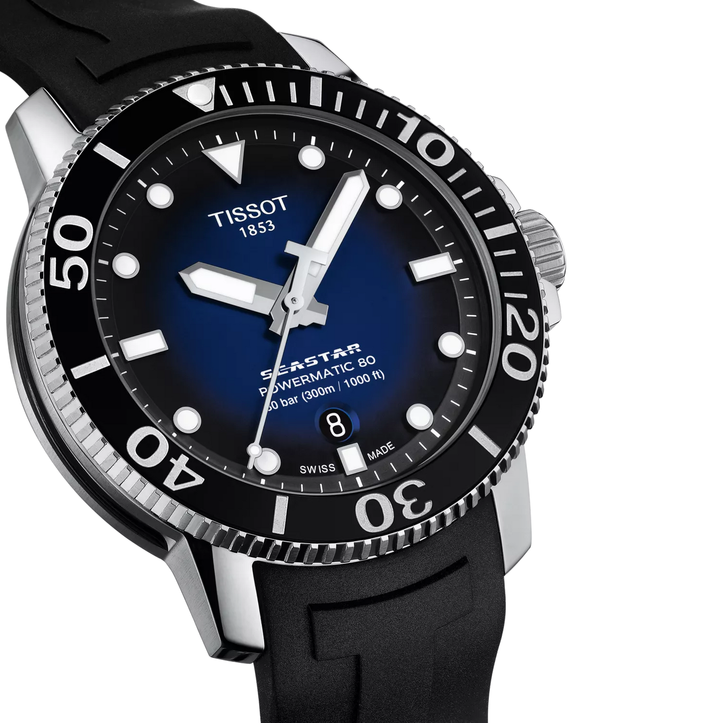 Tissot Seastar 1000 43mm Blue Dial Automatic Dive Watch with Black Rubber Strap T120.407.17.041.00