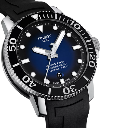 Tissot Seastar 1000 43mm Blue Dial Automatic Dive Watch with Black Rubber Strap T120.407.17.041.00