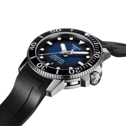 Tissot Seastar 1000 43mm Blue Dial Automatic Dive Watch with Black Rubber Strap T120.407.17.041.00