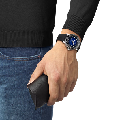 Tissot Seastar 1000 43mm Blue Dial Automatic Dive Watch with Black Rubber Strap T120.407.17.041.00