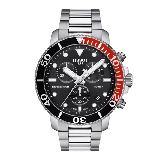 Tissot Seastar 1000 Chronograph Quartz Dive Watch with Black Dial & Red Bezel T120.417.11.051.01