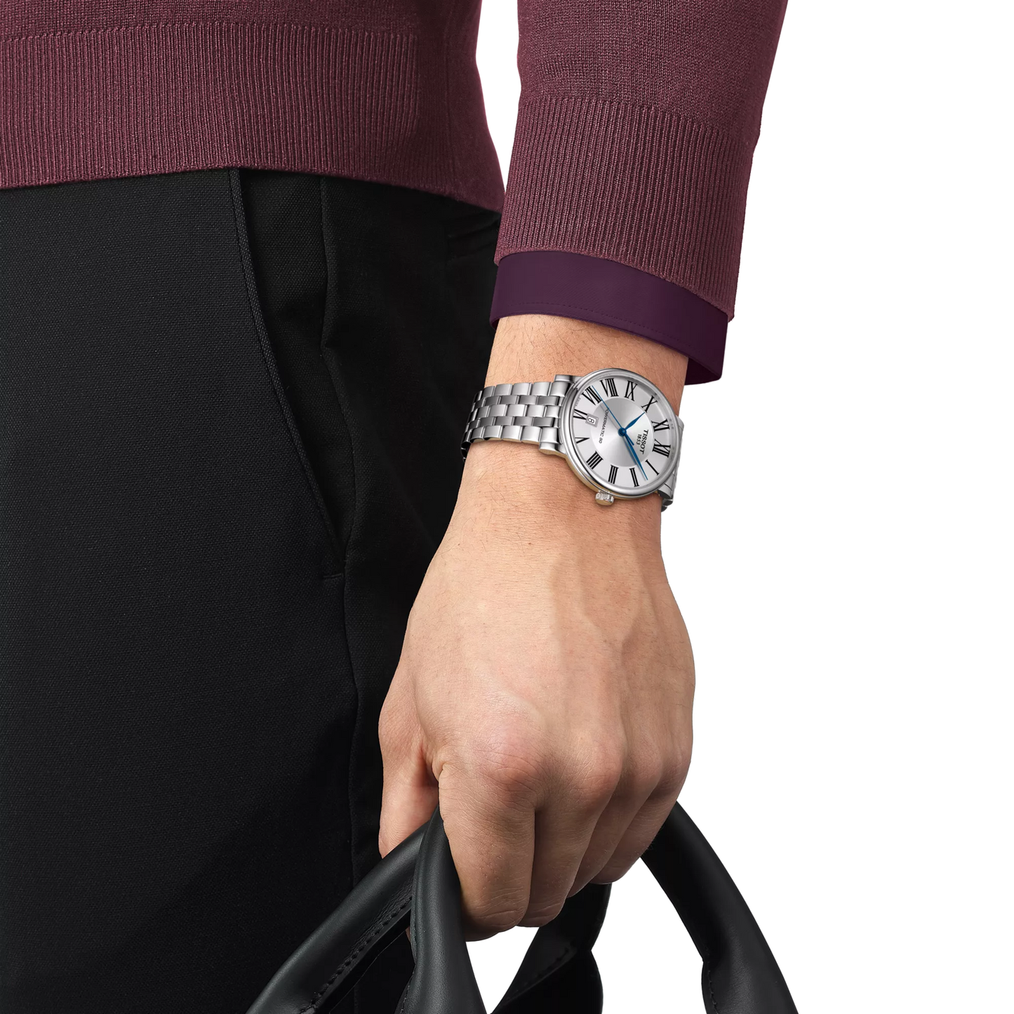 Tissot Carson Powermatic 80 Silver Dial Automatic Watch with Blue Hands and Steel Bracelet T122.407.11.033.00