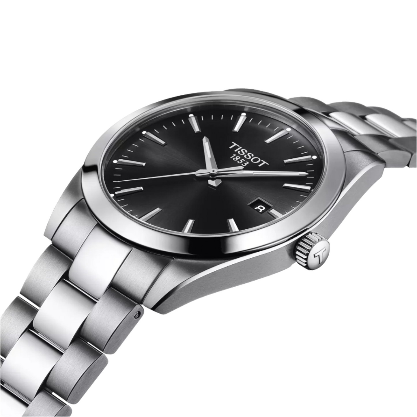 Tissot Gentleman Quartz Black Dial Stainless Steel Bracelet Sapphire Crystal Men's Watch T127.410.11.051.00