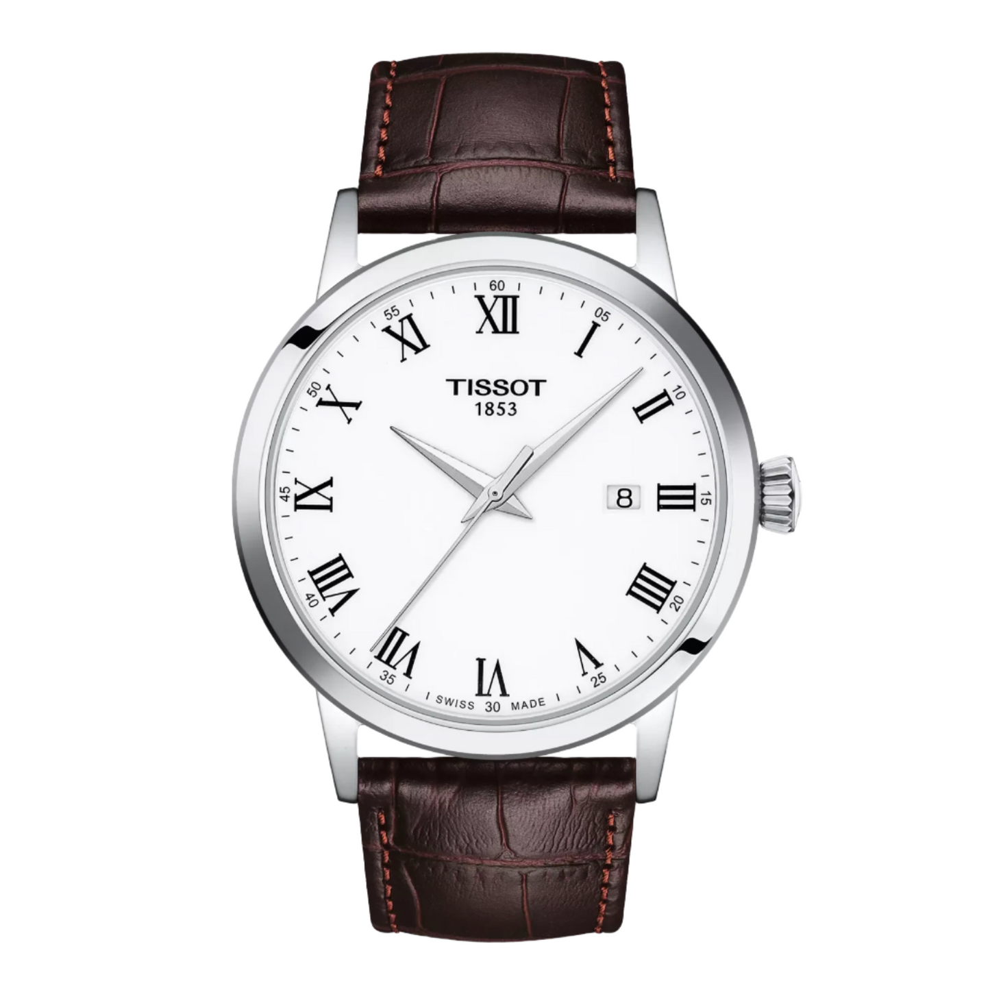 Tissot T-Classic Quartz White Dial Brown Leather Men's Watch T129.410.16.013.00