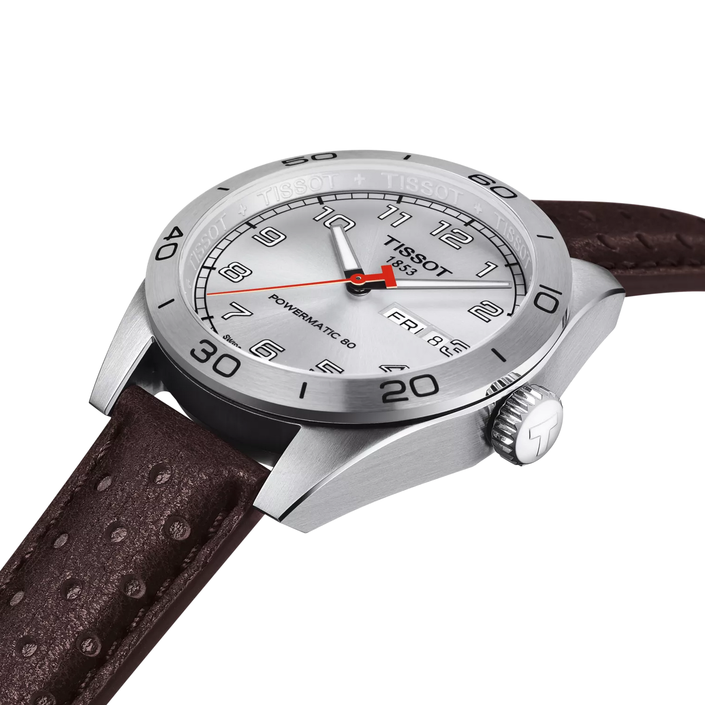 Tissot PRS 516 Powermatic 80 Silver Dial Automatic Watch with Brown Leather Strap T131.430.16.032.00