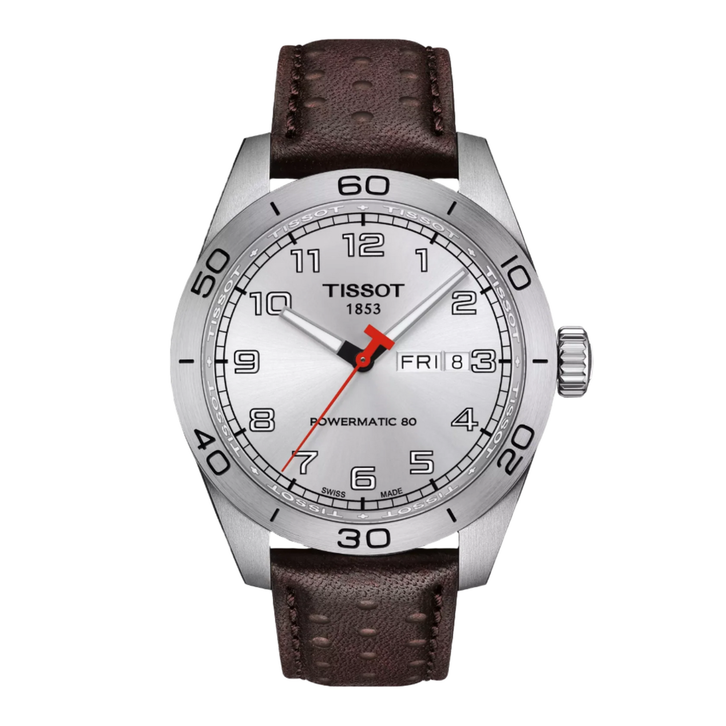 Tissot PRS 516 Powermatic 80 Silver Dial Automatic Watch with Brown Leather Strap T131.430.16.032.00