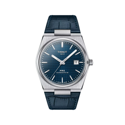 Tissot PRX Powermatic 80 Automatic Blue Dial Transparent Case Back Stainless Steel Tonneau Case Blue Leather Strap Men’s Watch T137.407.16.041.00