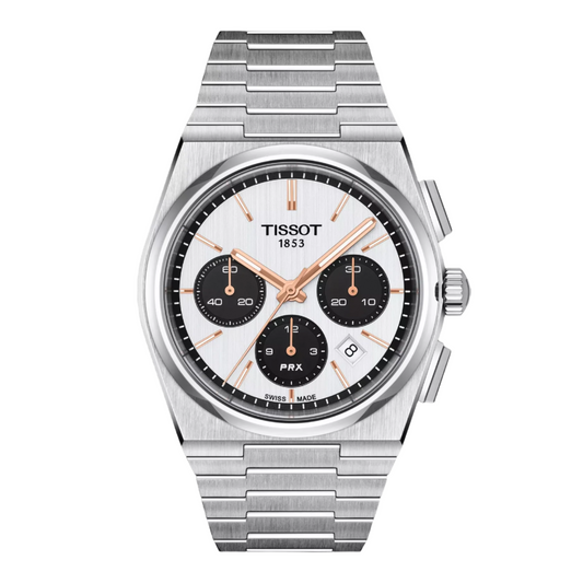 Tissot PRX Chronograph White Dial Rose Gold Accents Stainless Steel Men's Watch T137.427.11.011.00