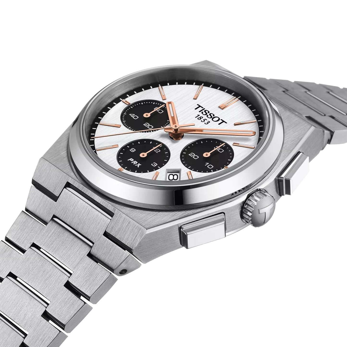 Tissot PRX Chronograph White Dial Rose Gold Accents Stainless Steel Men's Watch T137.427.11.011.00