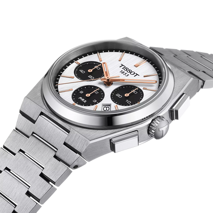 Tissot PRX Chronograph White Dial Rose Gold Accents Stainless Steel Men's Watch T137.427.11.011.00