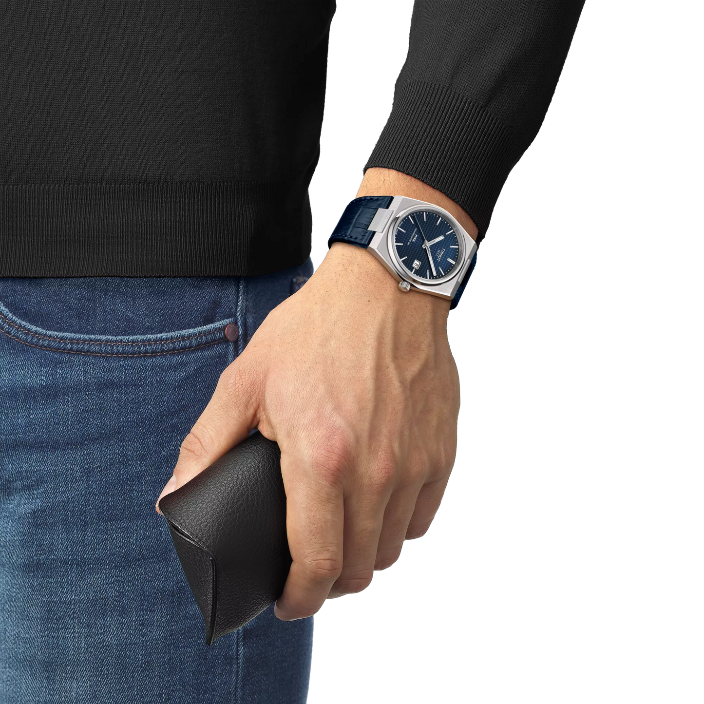 Tissot PRX Powermatic 80 Automatic Blue Dial Transparent Case Back Stainless Steel Tonneau Case Blue Leather Strap Men’s Watch T137.407.16.041.00