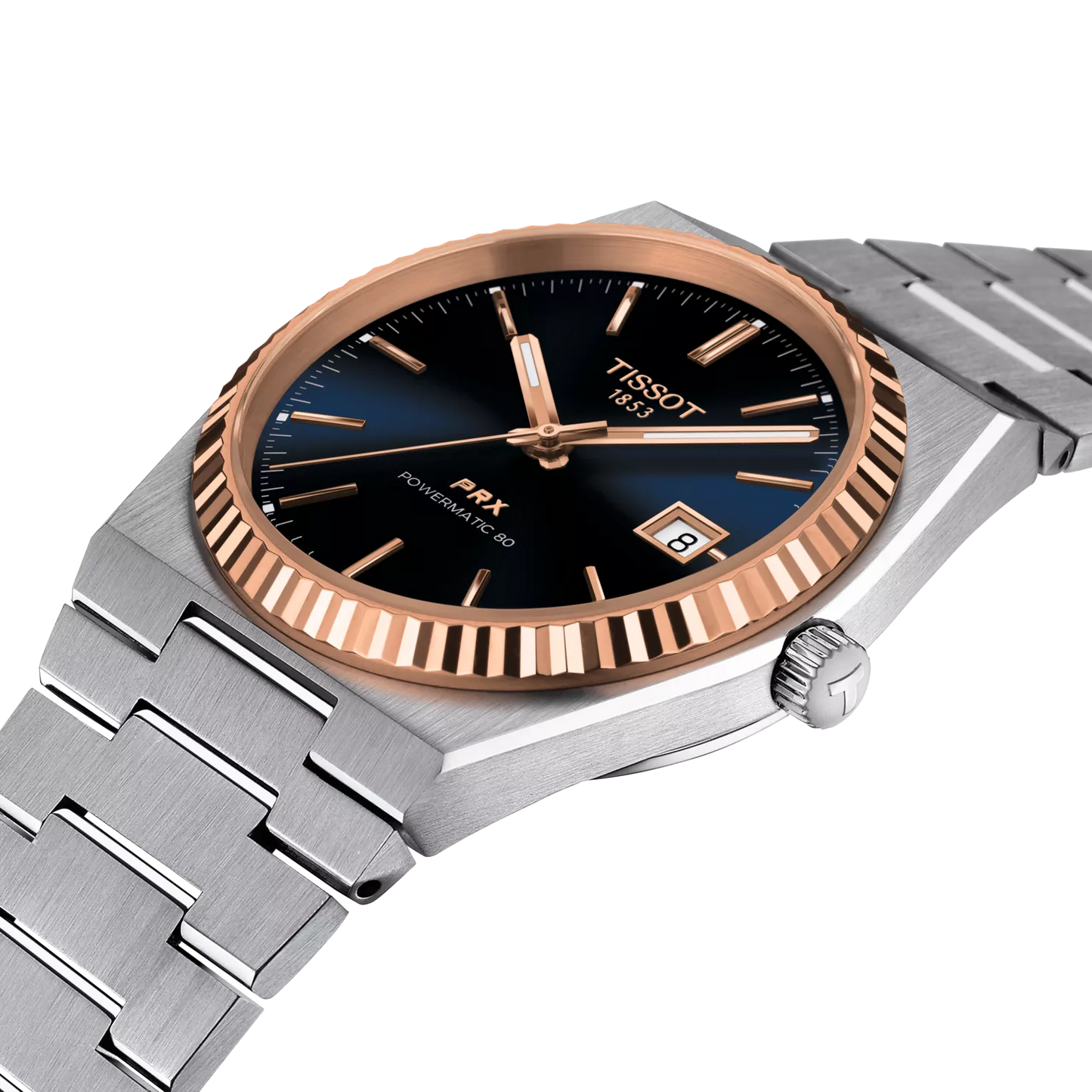 Tissot PRX Powermatic 80 Blue Dial 18kt Rose Gold Bezel Stainless Steel Men's Watch T931.407.41.041.00