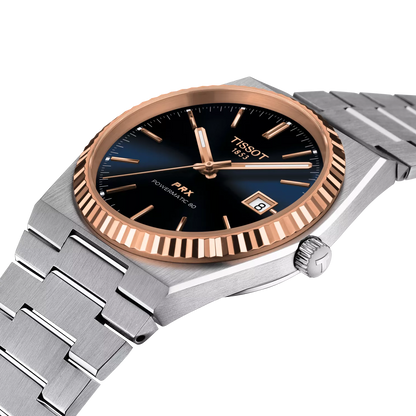 Tissot PRX Powermatic 80 Blue Dial 18kt Rose Gold Bezel Stainless Steel Men's Watch T931.407.41.041.00