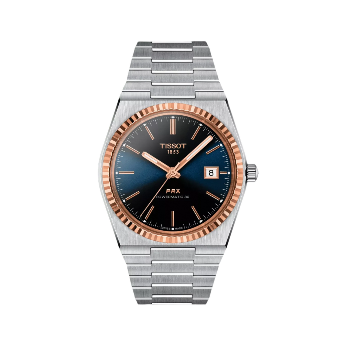 Tissot PRX Powermatic 80 Blue Dial 18kt Rose Gold Bezel Stainless Steel Men's Watch T931.407.41.041.00