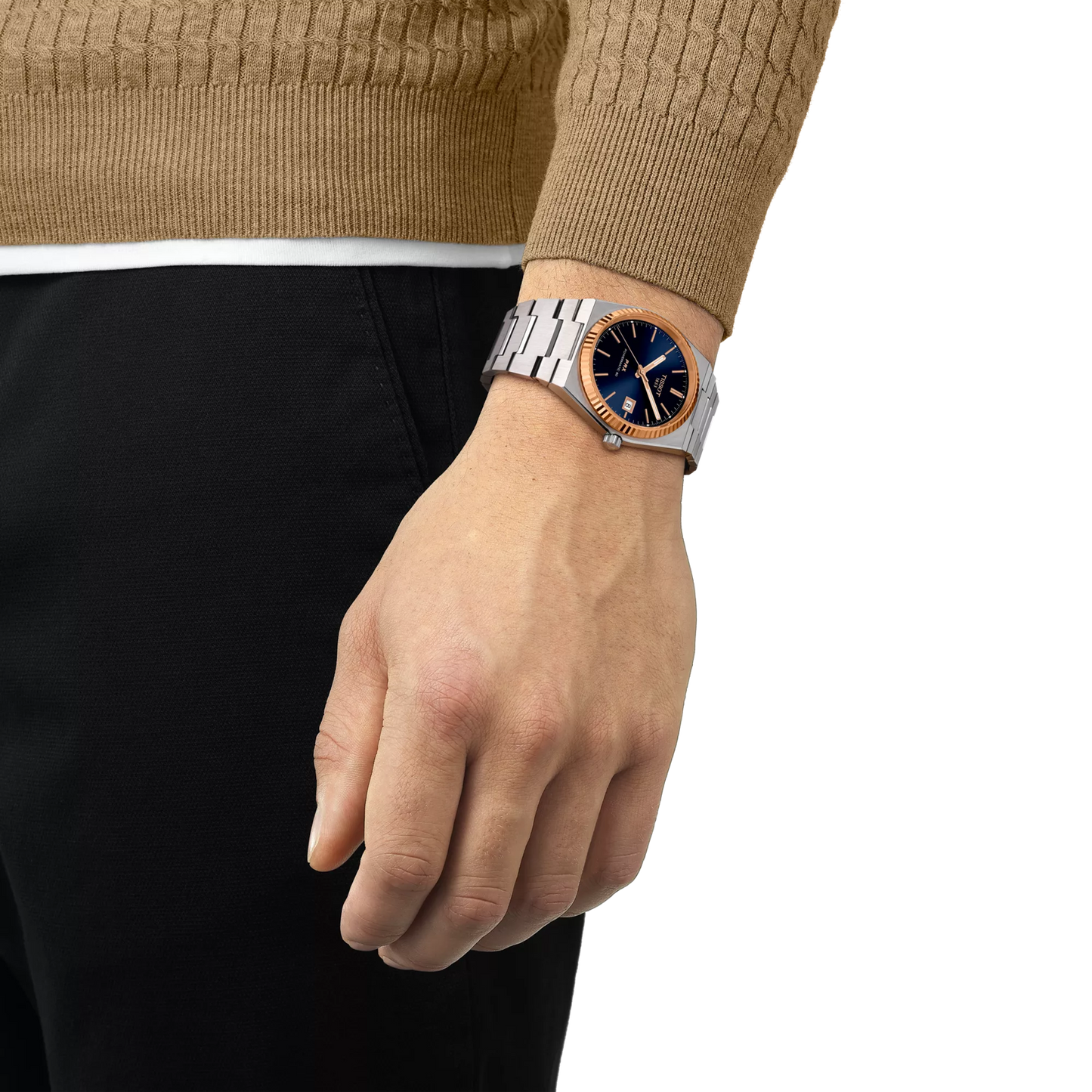 Tissot PRX Powermatic 80 Blue Dial 18kt Rose Gold Bezel Stainless Steel Men's Watch T931.407.41.041.00