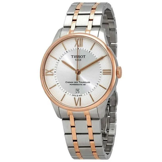 Tissot Chemin des Tourelles 42mm Silver Dial Automatic Watch with Two-Tone Bracelet T099.407.22.038.02