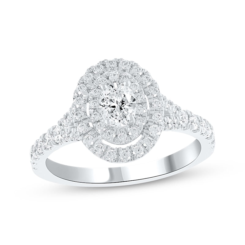 1 CT. T.W. Oval Lab-Grown Diamond Double Halo Split-Shank Ring (14K White Gold)