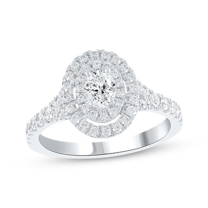 1 CT. T.W. Oval Lab-Grown Diamond Double Halo Split-Shank Ring (14K White Gold)