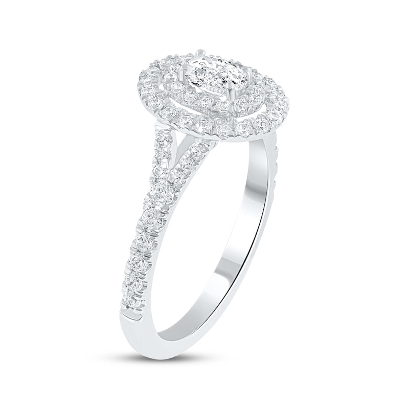 1 CT. T.W. Oval Lab-Grown Diamond Double Halo Split-Shank Ring (14K White Gold)
