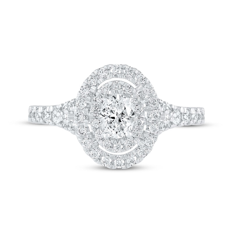 1 CT. T.W. Oval Lab-Grown Diamond Double Halo Split-Shank Ring (14K White Gold)